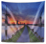 Windmills Morning Panorama Abstract Wall Tapestry, 92"x78"