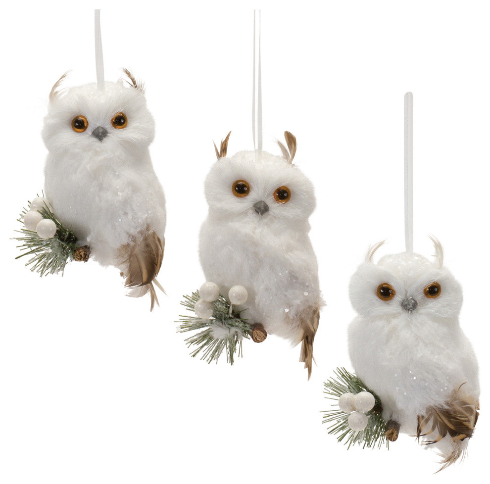 Feathered Owl Ornament, 6-Piece Set(