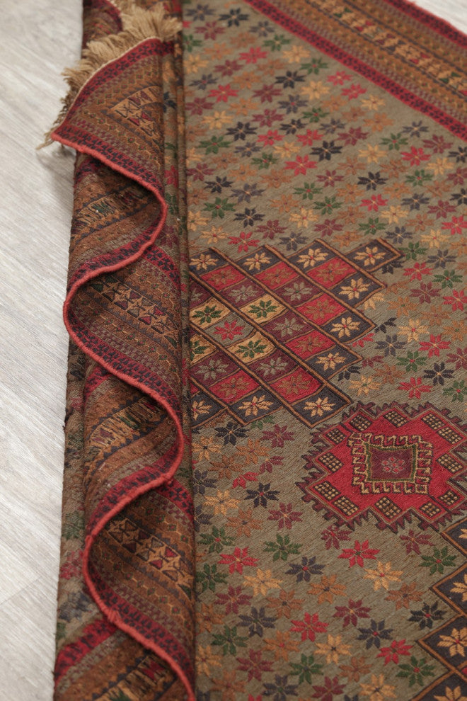 Kilim Oriental Traditional Hand-Woven Persian Area Rug, Green, 5'5"x4'1