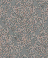 Damask Textured Wallpaper, Ornamental, Pink Gray Silver Gray Copper, 1 Roll