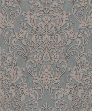 Damask Textured Wallpaper, Ornamental, Pink Gray Silver Gray Copper, 1 Roll