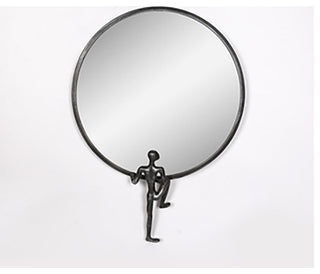 Metal, 24", Mirror With Man Deco, Gold