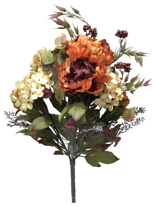 Vickerman 21" Peony and Hydrangea Bush, Dark Orange, Cream