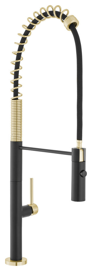 Chalet Single Handle, Pull-Down Kitchen Faucet, Brushed Gold/Black