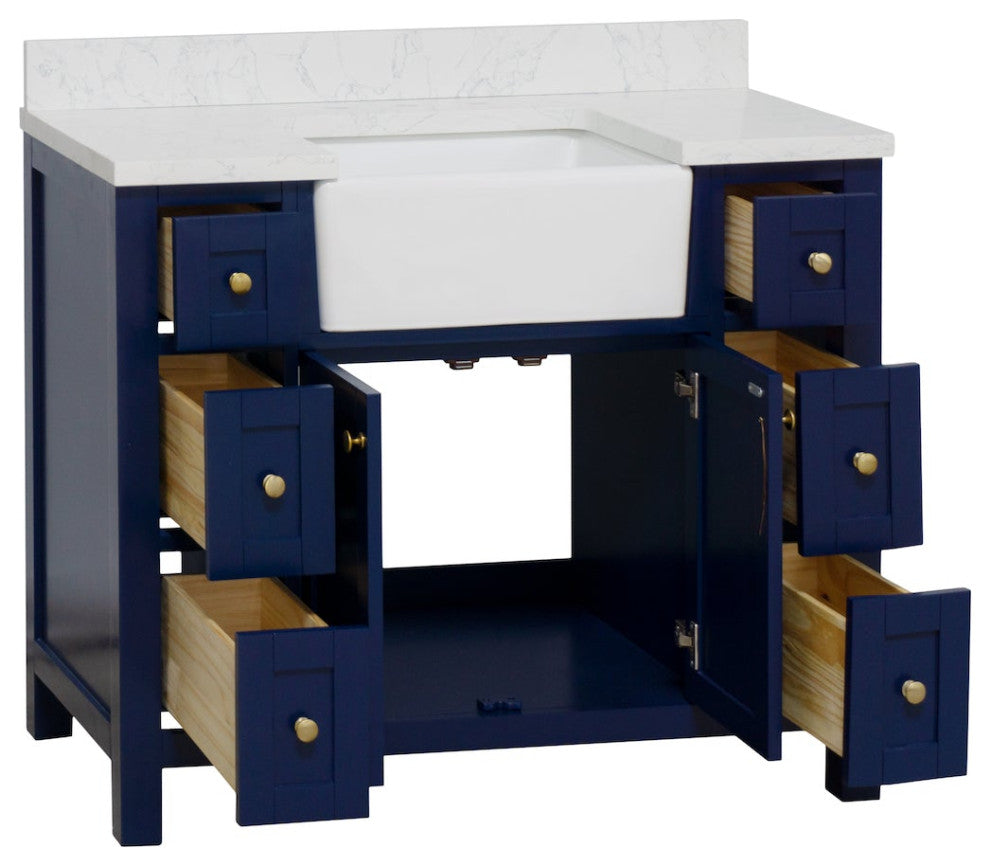 Yorkshire 42" Bathroom Vanity, Royal Blue, Engineered Marble