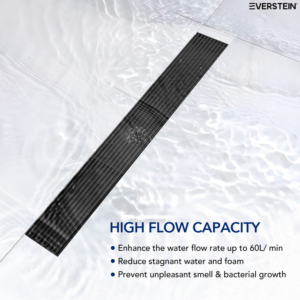 24" Stainless Steel Linear Shower Drain, Tile-In Pattern, Matte Black