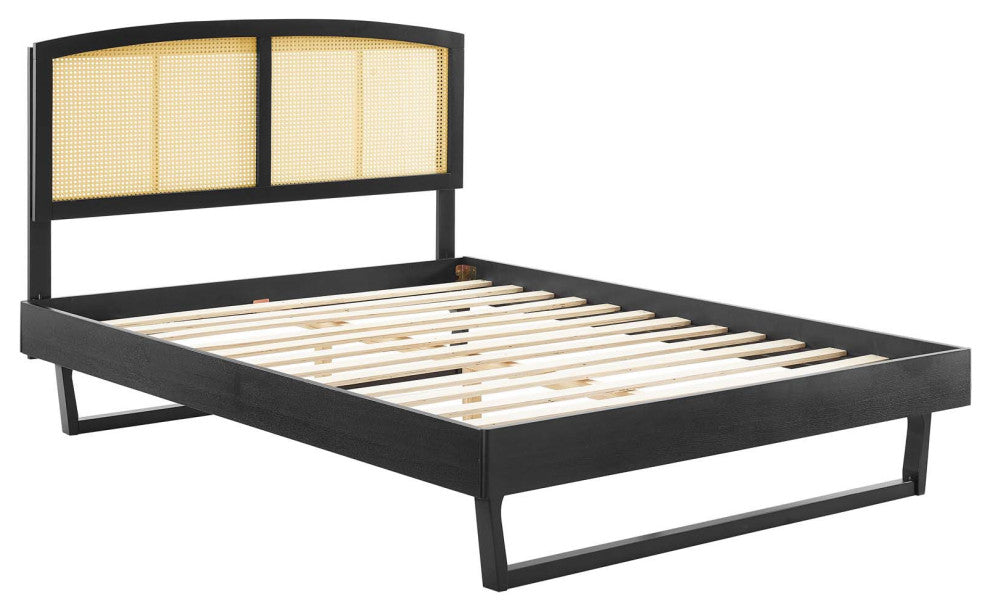 Sierra Cane and Wood Queen Platform Bed With Angular Legs Black