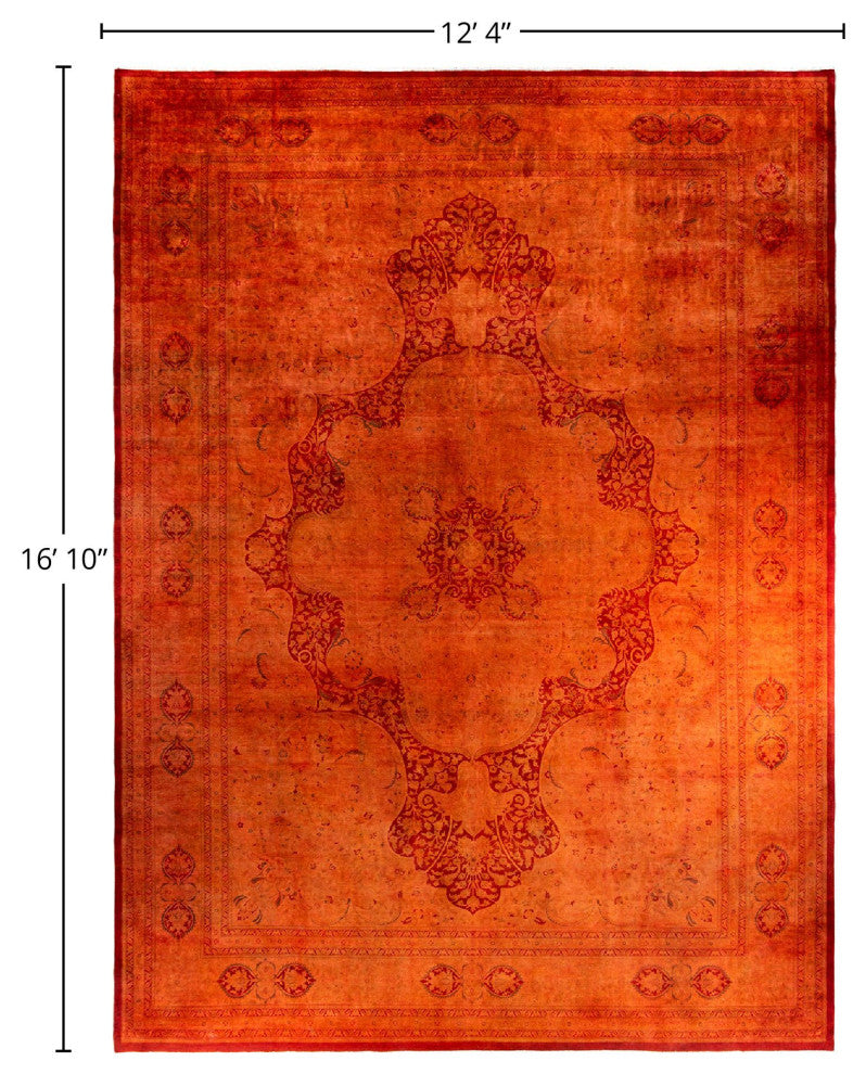 Overdyed, One-of-a-Kind Hand-Knotted Area Rug Orange, 12'4"x16'10"
