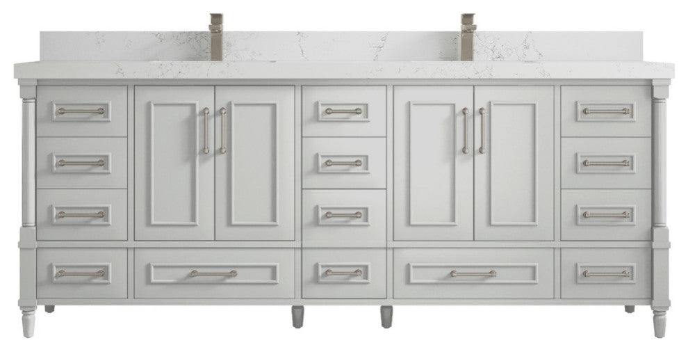 Aberdeen 84 Double Sink Bath Vanity in Coventry Gray 2" Empira Quartz
