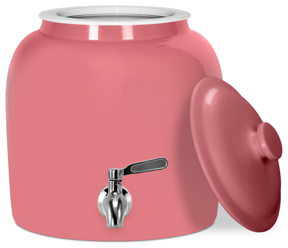 Brio Porcelain Ceramic Water Dispenser Crock with Faucet, Pink