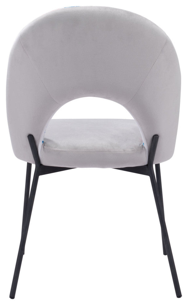 Dining Chair, Set of 2, Steel Metal, Fabric, Gray, Black, Cafe Bistro