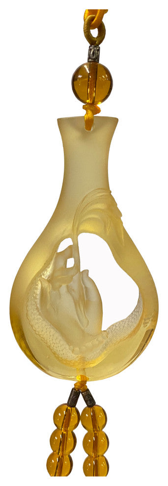 Crystal Glass Fengshui Fortune Yellow Lotus Hand Bottle Decor Tassel, Hws2191