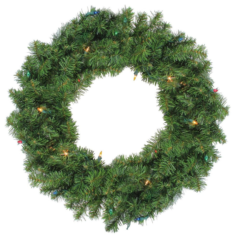 24" Pre-Lit Canadian Pine Artificial Christmas Wreath, Multi Lights