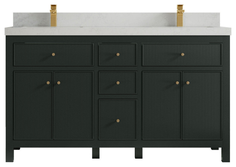 Sonoma 60 Double Bathroom Vanity in Dark Forest Green with 2" Carrara Quartz