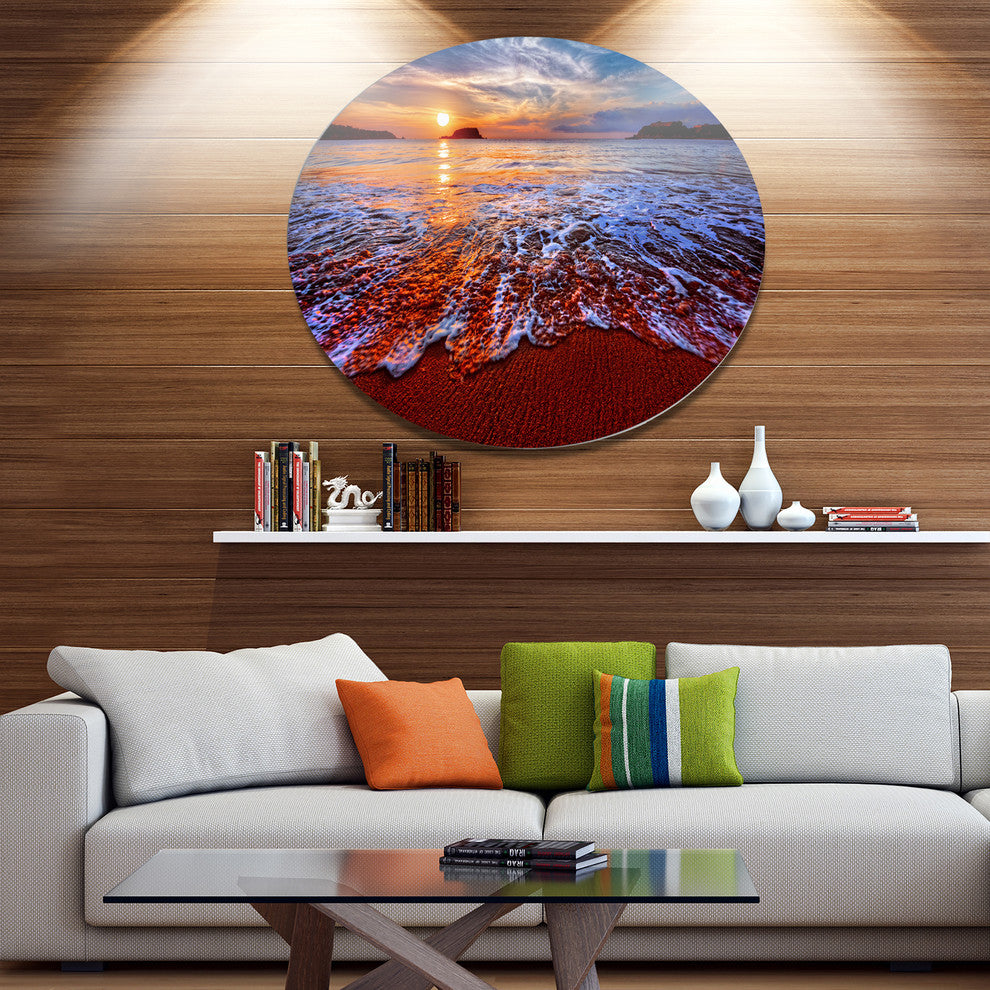 Colorful Sunset With Bright Waters, Seashore Round Metal Wall Art, 23"