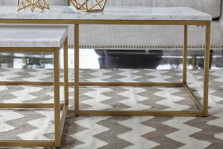 Rectangle Carrera Nesting Coffee Table White Carrera Marble, Brushed Gold