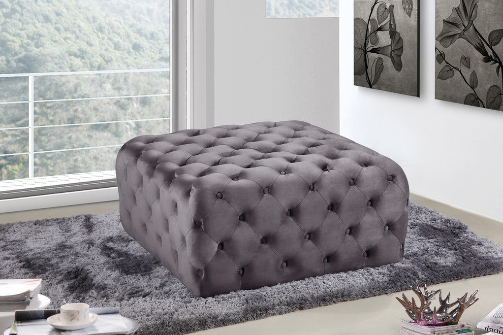 Ariel Velvet Upholstered Ottoman/Bench, Grey
