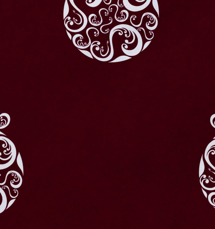 Fancy-Bulb, Holiday Print Placement, Cranberry And Burgundy, Set of 4