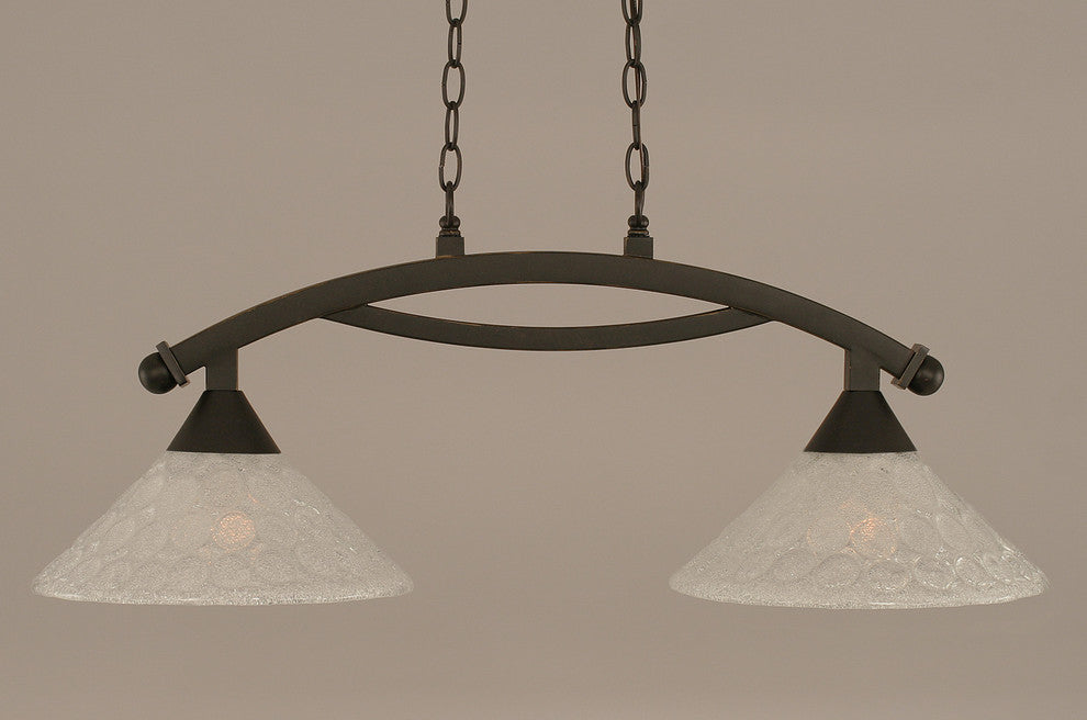 Bow 2 Light Island Light In Dark Granite, 12" Italian Bubble Glass