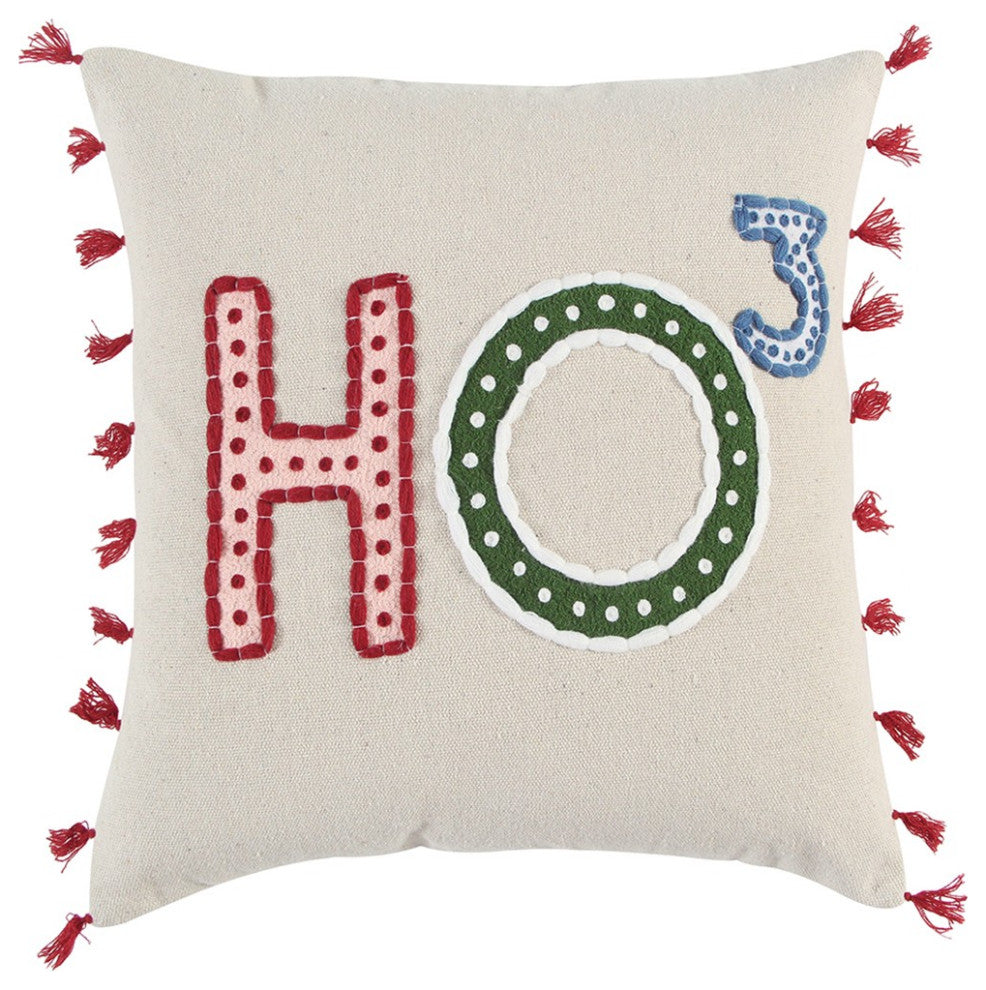 Beige Red Holiday Whimsical Throw Pillow