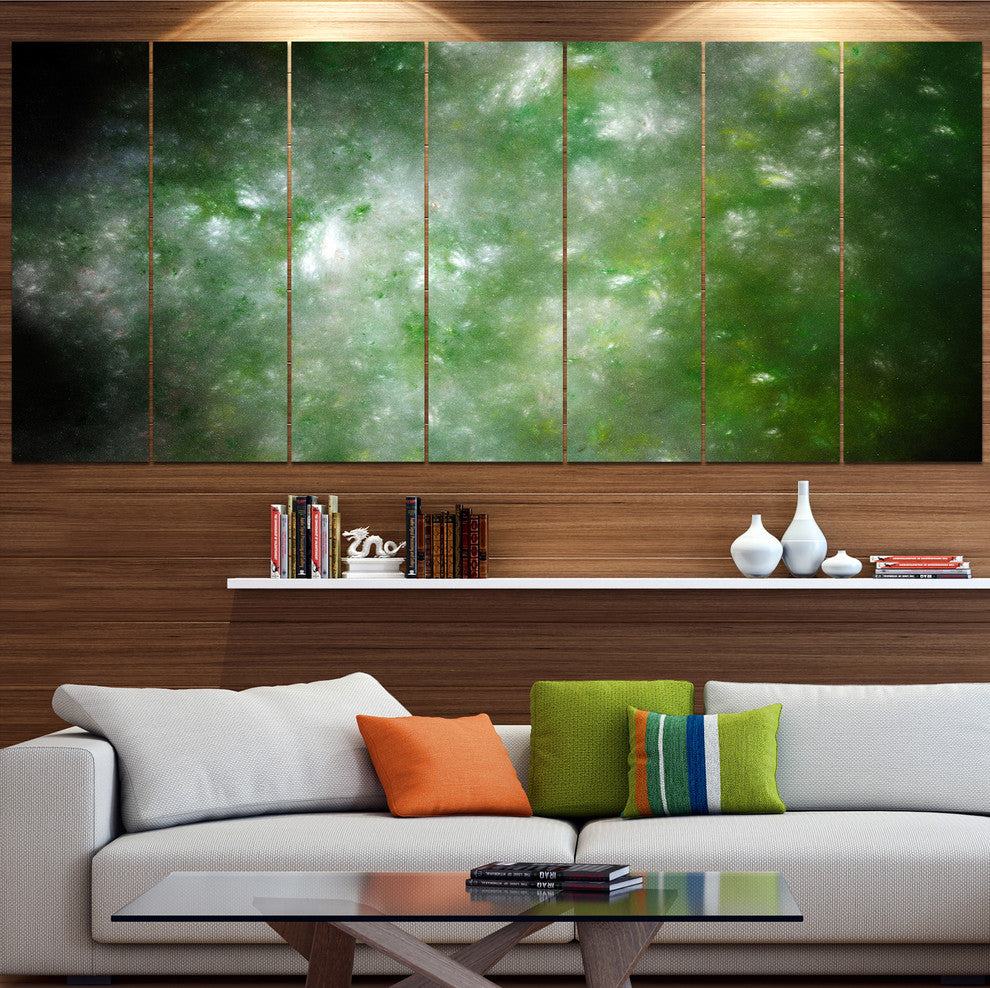 Blur Green Starry Fractal Sky, Abstract Canvas Art Print, 83"x32", 7 Panels