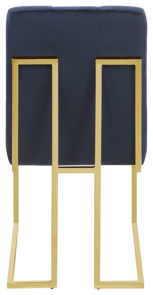Modern Blue Upholstered Dining Side Chairs, Set of 2, Gold Base
