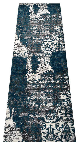 Machine Woven Heatset Polypropylene Area Rug Abstract Silver Blue, [Runner] 3'2''x10'