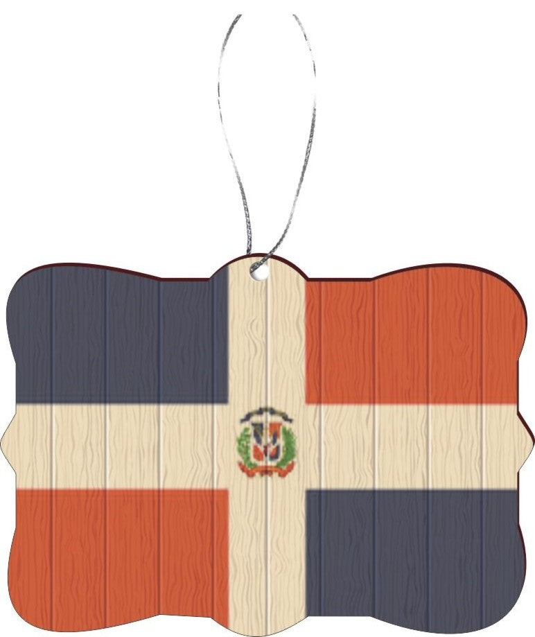 Dominican Flag on Distressed Wood Design Rectangle Christmas Tree Ornament