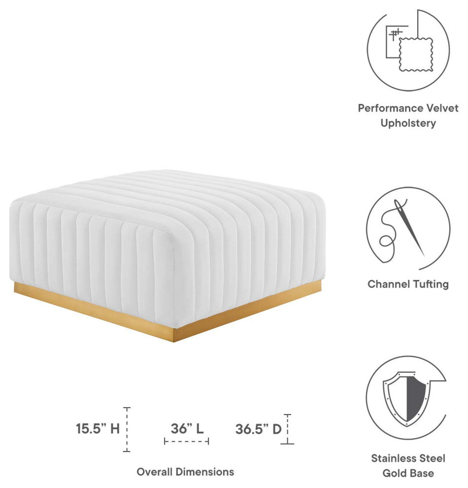 Conjure Channel Tufted Velvet Ottoman, Gold White