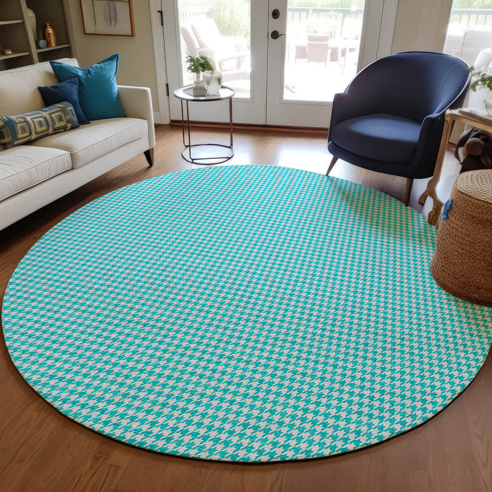Indoor/Outdoor Hinton HN1 Aqua Machine Washable 6' x 6' Rug