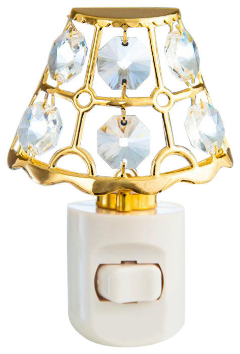 24K Gold Plated Crystal Studded Lamp Shade Night Light With White LED Bulb
