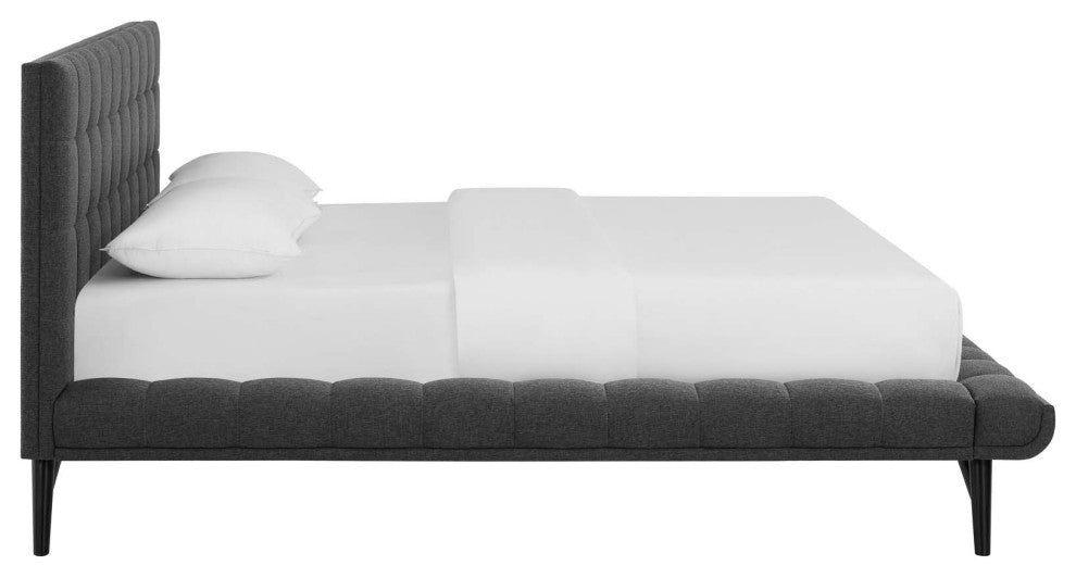 Julia Queen Biscuit Tufted Upholstered Fabric Platform Bed Gray