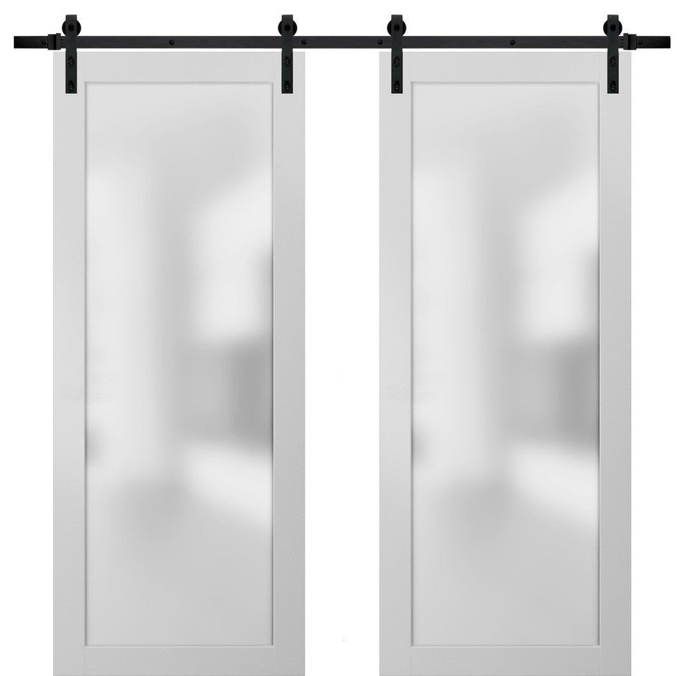 Planum 2102 Double Barn Doors 56 x 84, White Silk and Hardware 13FT