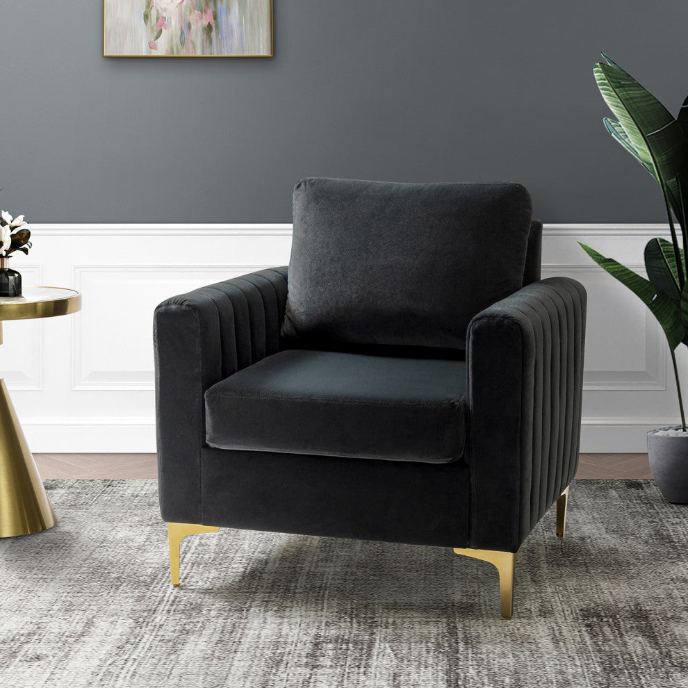 Velvet Comfor Club Chair With Arms&Metal Legs, Black