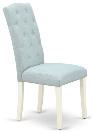 3Pc Dinette Set, Rounded Table, Two Chairs, Baby Blue Fabric, Linen White