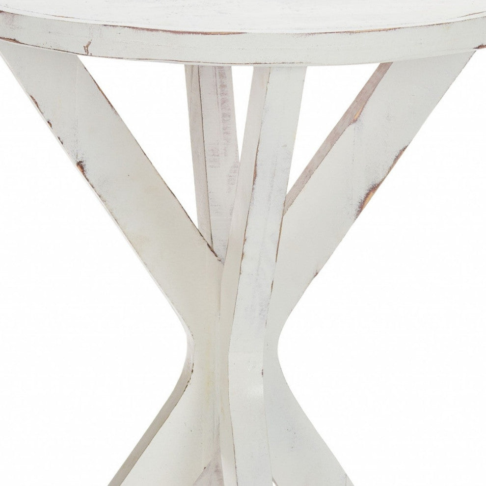 Rustic Modern White RoundxBase End Table