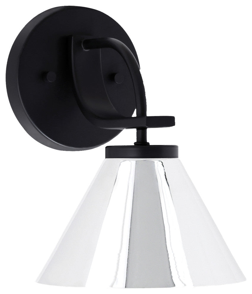 Cavella 1 Light Wall Sconce, Matte Black Finish, 7" Chrome Cone Metal Shade