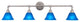 Vintage 4-Light Bath Bar, Aged Silver Finish, 7" Blue Italian Glass