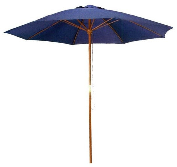 Outdoor Wood Market Patio Umbrella, Navy Blue, 9'