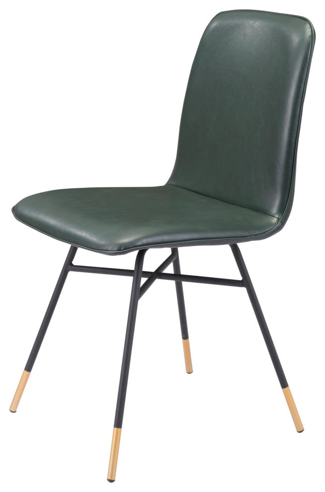 Dining Chair, Set of 2, Steel Metal, Fabric, Green, Black, Gold, Mid Century