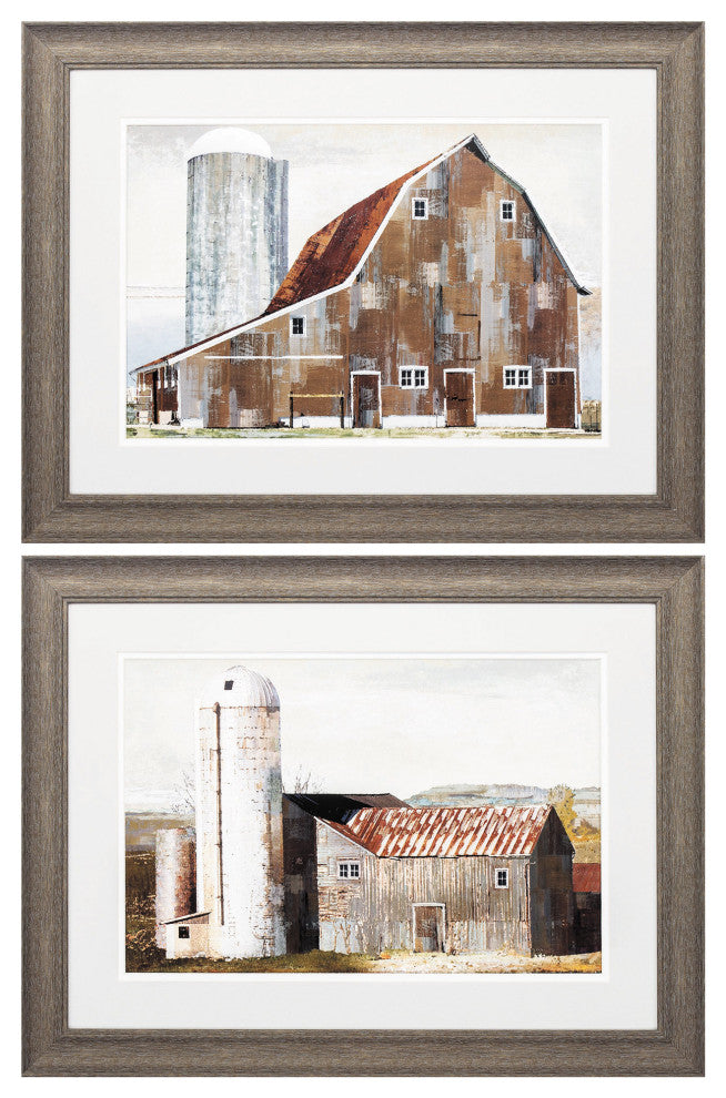 HomeRoots 25" X 19" Distressed Wood Toned Frame Barn Silo, Set of 2