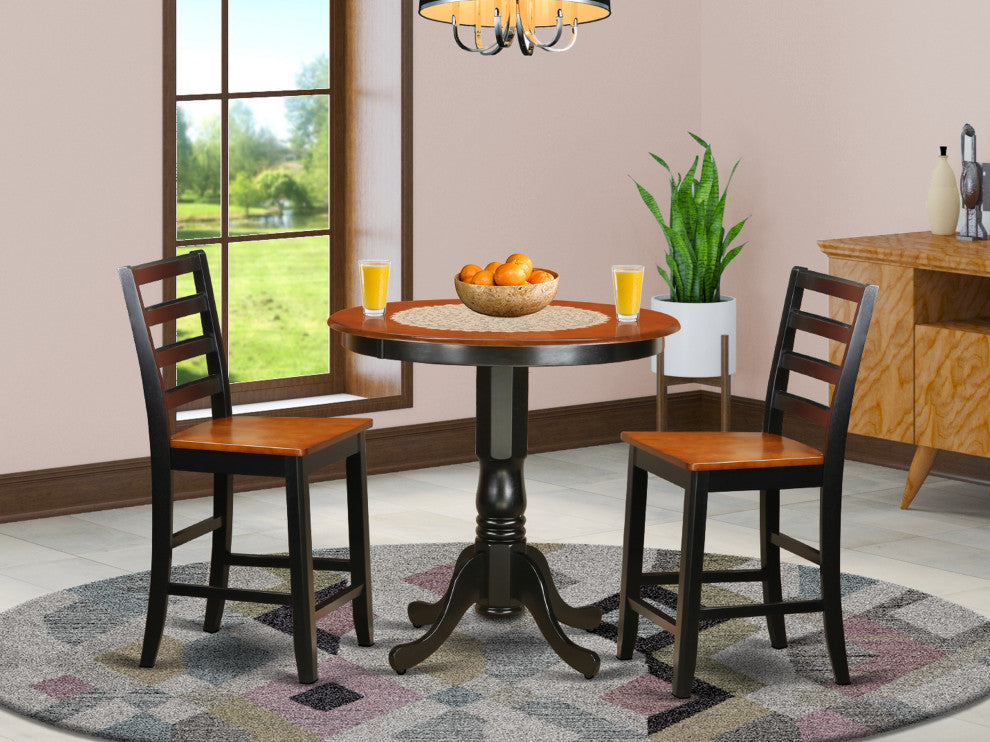 3 Pc Counter Height Set - High Table And 2 Kitchen Chairs
