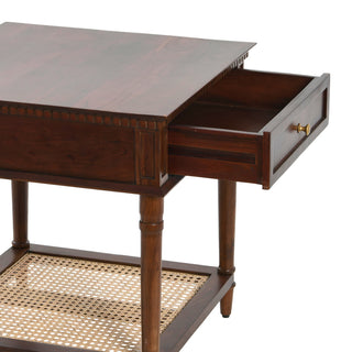 Maxwelton Acacia Wood and Cane Bed Side Table, Brown