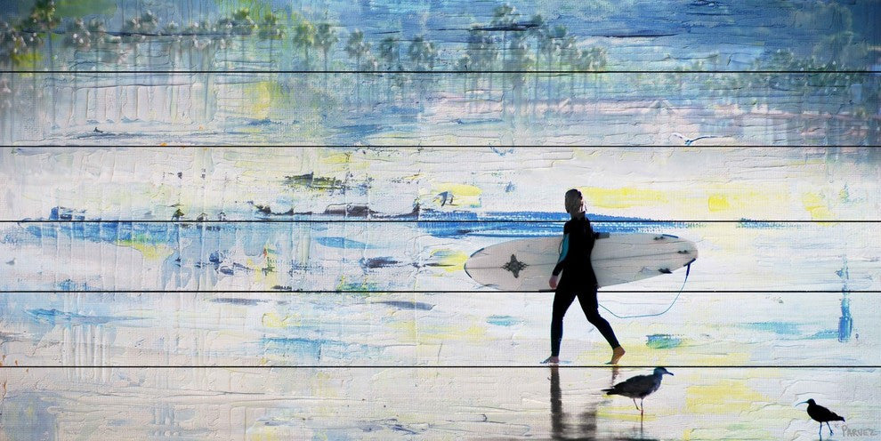 "Day of Surfing" Painting Print on White Wood, 40"x20"