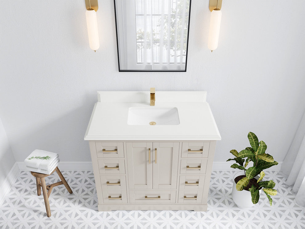 Boston 42" Single Sink Bath Vanity in Fine Grain 1.5" White Quartz