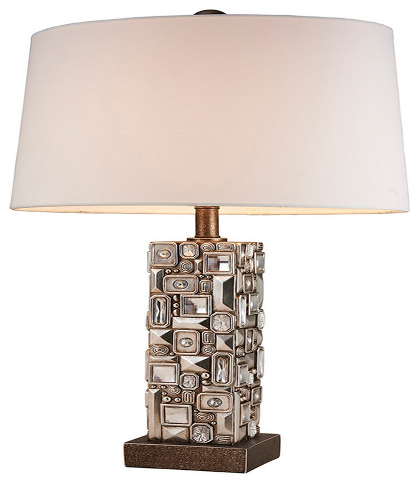 Benzara BM240307 Table Lamp With Abstract Mirror Block Base, Bronze