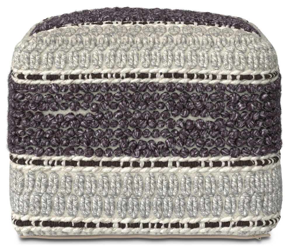 Grady Square Pouf, Magenta and Natural Handloom Woven