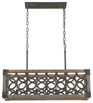 4-Light Open Cage Wooden Kitchen Island Rectangular Chandelier