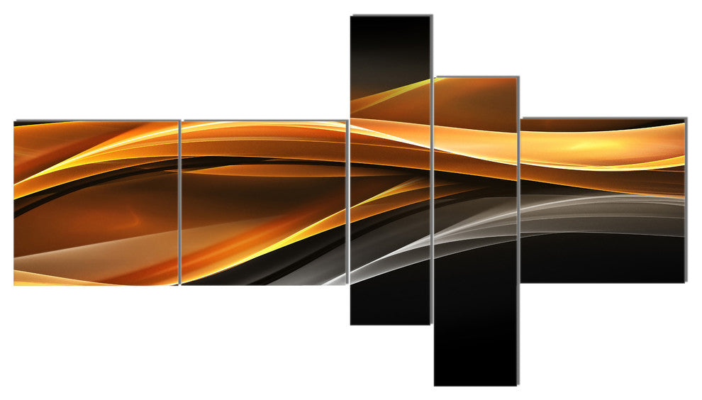 Gold Silver Inward Lines, Abstract Canvas art print, 60"x32", 5 panels