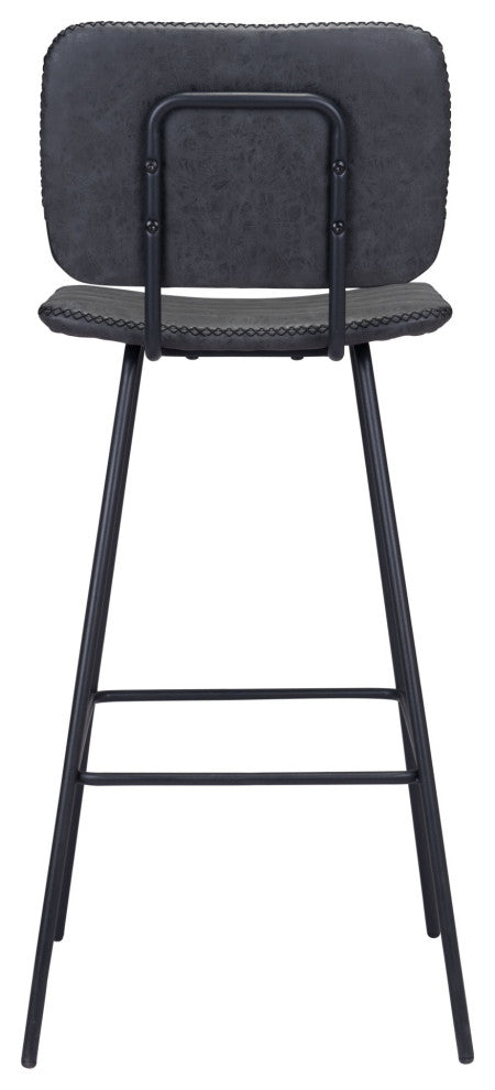 Bar Stool Chair Barstool, Set of 2, Faux Vinyl Leather, Steel, Vintage Black
